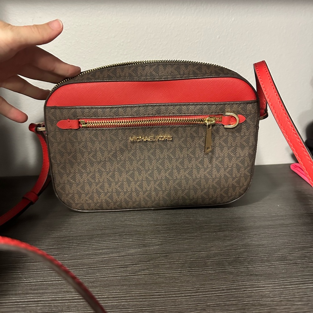 Michael Kors Red and Brown Crossbody Bag